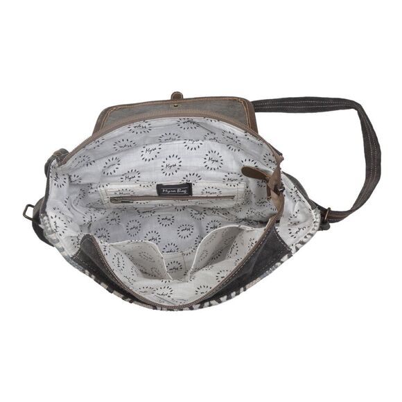 Myra Bag Handmade Straight  Backpack Upcycled Canvas & Cowhide Leather - Picture 6 of 8